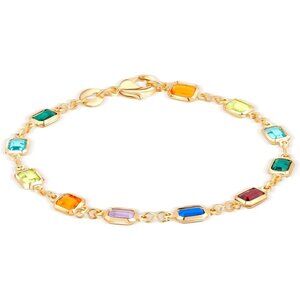 18K Gold Plated Multicolor Crystal Bracelet in 7.5 Inches - Made In Brazil